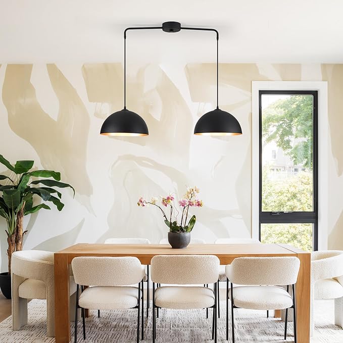 Pendant Lights Kitchen Island, 2-Light Black and Gold Dome Pendant Light Fixtures, Island Lights for Kitchen Farmhouse Dining Room Restaurant