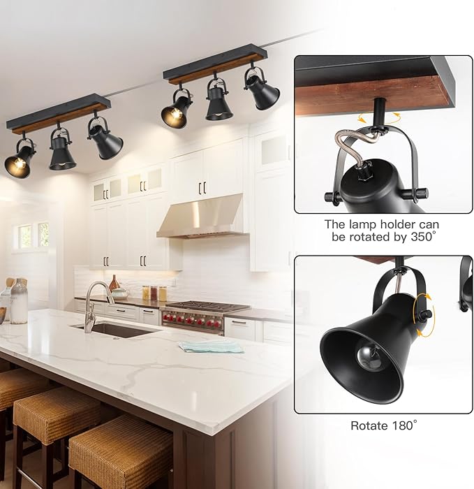 KEESFU 3-Light Plug in Track Lighting Kit,Black Semi Flush Mount Ceiling Light with 3 Rotatable Light Heads,Modern Farmhouse Lighting for Livingroom,Bedroom,Hallway,Art Wall,Bathroom,Kitchen.