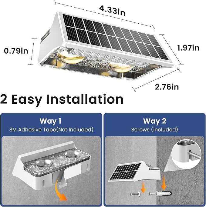 JOFIOS Solar Fence Lights Outdoor,12Pack,Warm White+RGB 9 Colors,1200mAh,Up and Down Fence Lights Solar Powered Waterproof,Solar Wall Lights for Fence,Backyard,Porch（White）