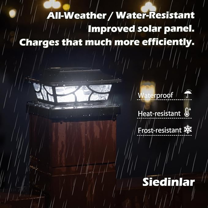 SIEDiNLAR Solar Post Lights Outdoor 4 Modes Fence Deck Post Cap Light for 4x4 5x5 6x6 Vinyl Wooden Posts Garden Patio Decor, Warm White & Cool White Dynamic Lighting Black (10 Pack)