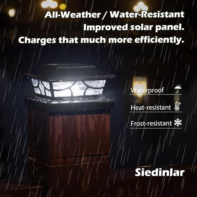 SIEDiNLAR Solar Post Lights Outdoor 4 Modes Deck Fence Post Cap Light for 4x4 5x5 6x6 Wooden Vinyl Posts Patio Garden Decor, Warm White & Cool White Dynamic Lighting Black (2 Pack)