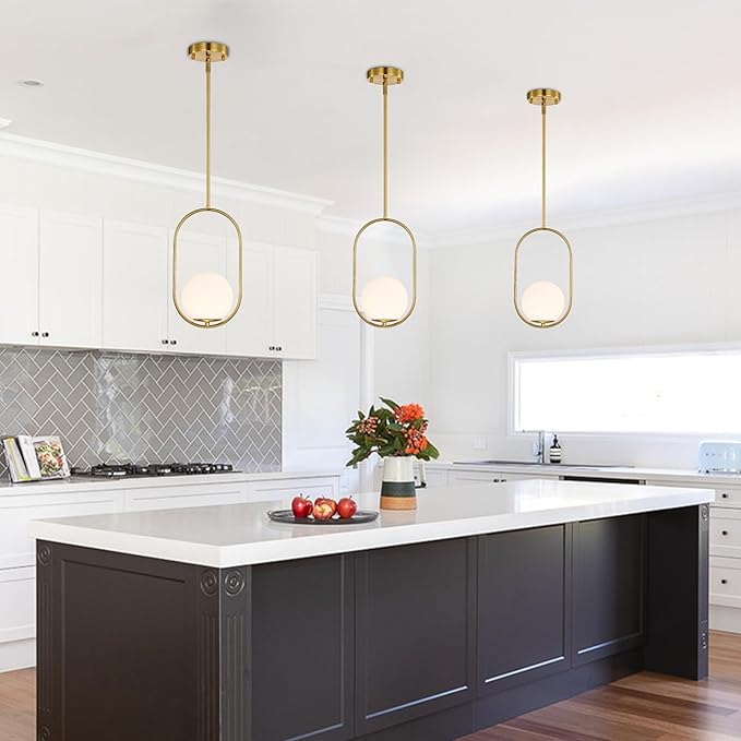 Alighting Gold Globe Pendant Lights Kitchen Island | Mid-Century Modern E12 Pendant Light Fixtures for Dining Room, Bedroom, Entryway, Commercial Spaces, Adjustable Length with 5.9" Glass Shade