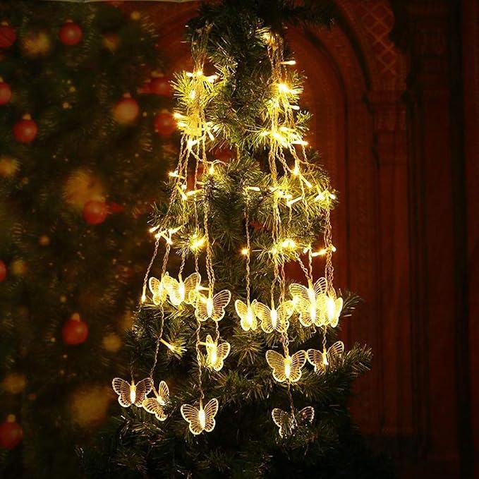 Lainin USB Powered 13FT 96 LED Curtain Lights 16 Butterflies Twinkle Lights 8 Modes Fairy Light Strip for Party Indoor Outdoor Room Garden Wedding Christmas Xmas Decor (Warm White)