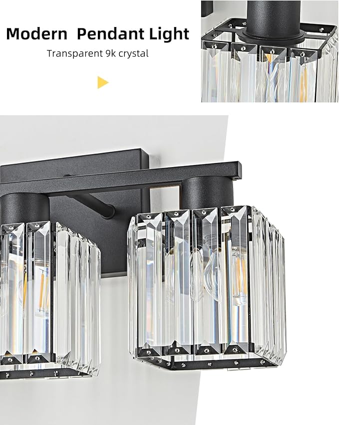 OKELI 3-Light Bathroom Light Fixtures, Modern Black Crystal Wall Light for Bathroom,Lighting Fixtures Over Mirror