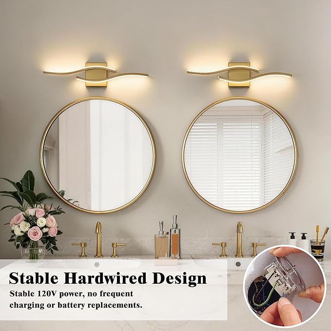 KARTOOSH 2 Pack Bathroom Vanity Lights Fixtures Over Mirror Hardwired Gold Light Fixture Wall Lights 3CCT Dimmable LED Bathroom Light Fixtures 23.6 Inch Modern Wall Sconce Picture Lights for Wall