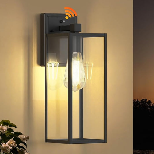 WIHTU 16in Dusk to Dawn Outdoor Lighting Fixtures, Exterior Front Porch Light, Black Sensor Wall Sconce Lamp, Waterproof Wall Lantern, Anti Rust Outside Coach Lights for House, Doorway, Garage