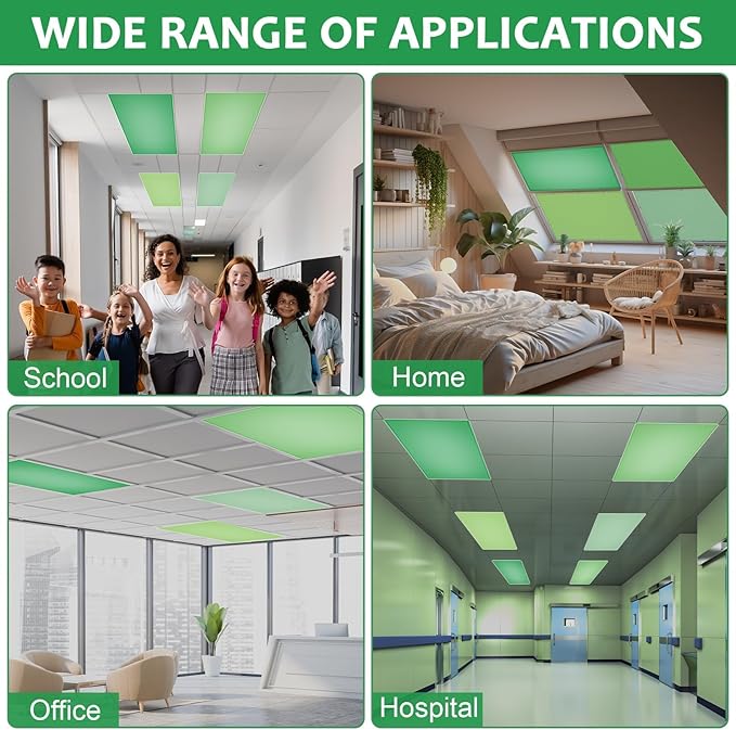QOUBAI 4PCS Fluorescent Light Covers, 4x2 Feet Magnetic Light Cover Fluorescent Lights Shade Panel Positive Inspirational Ceiling Lights Filters for Office Classroom Home Drop Ceiling Green