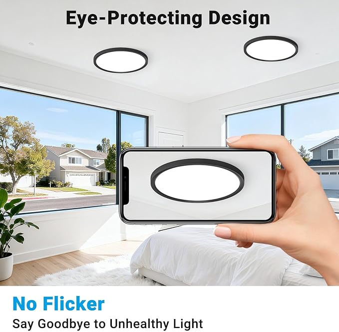 4 Pack LED Flush Mount Ceiling Light,9Inch 18W,3000K/3500K/4000K/5000K/6500K 5 Color Temperatures Ceiling Light Fixture for Kitchen Porch Hallway Bedroom Bathroom and Closet,Black