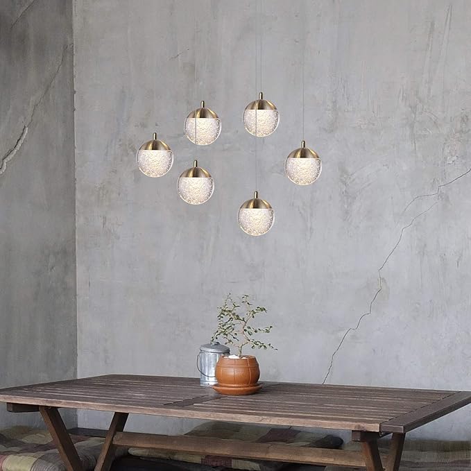 contec development Galaxy 6 Mini Pendant Crystall Ball Lighting Brass - LED Hanging Light Fixture: Kitchen Island, Bar, Foyer - Cluster Pendants - Dimmable, Adjustable Wire, Lamp Bulb Included
