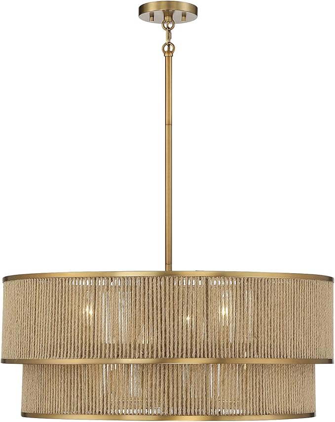 Savoy House 7-1774-6-320 Ashburn Bohemian/Eclectic Rope Pendant, 6-Light 360 Total Watts, 12" H x 28" W, Warm Brass