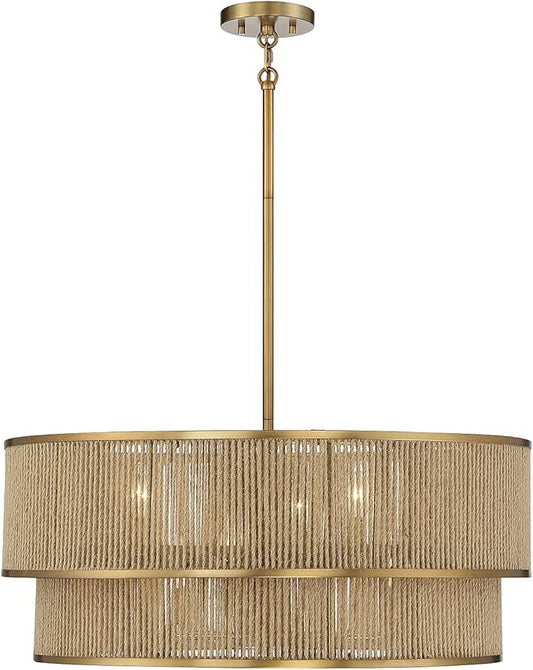 Savoy House 7-1774-6-320 Ashburn Bohemian/Eclectic Rope Pendant, 6-Light 360 Total Watts, 12" H x 28" W, Warm Brass