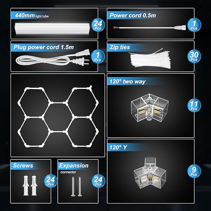 FERUERW Hexagon Garage Lights 3 Level Dimmable, High Brightness 168W 5600 to 18480 Lumens 6500K Honeycomb Led Light 5 Grid for Garage, Auto Beauty Shop, Car Detailing Shop, Workshop