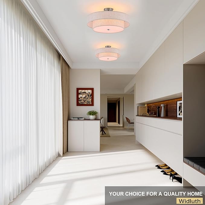 21.7" Modern Semi Flush Mount Ceiling Light 4-Lights Linen Drum Ceiling Lighting with Chrome Finish, Vintage Ceiling Light Fixture for Laundry Room, Kitchen, Living Room, Dining Room, Bedroo