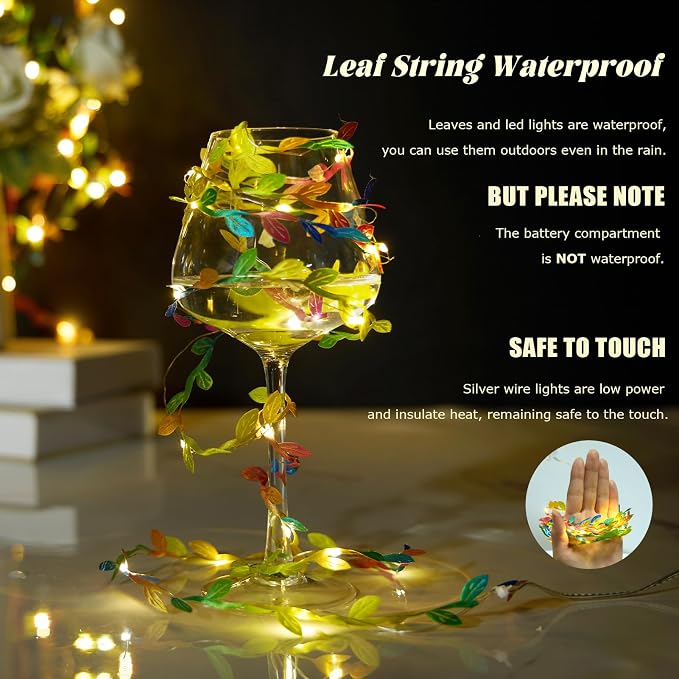 Fairy Lights Battery Operated with Vines, Colorful Leaves String Lights Plant Light for Bedroom Wedding Birthday Party Decoration Indoor DIY Crafts, 6.56FT, 2PCS