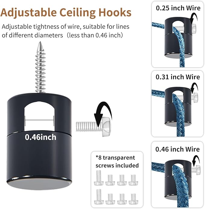 Upgrade 0.46’’ Big Hole Ceiling Hooks for Hanging Lights，Aluminum Ceiling Hook for Light Fixture, Black Adjustable Swag Hook, Pendant Lights Hook, Swag Hooks for Hanging Lamp Shades (6 Pack)