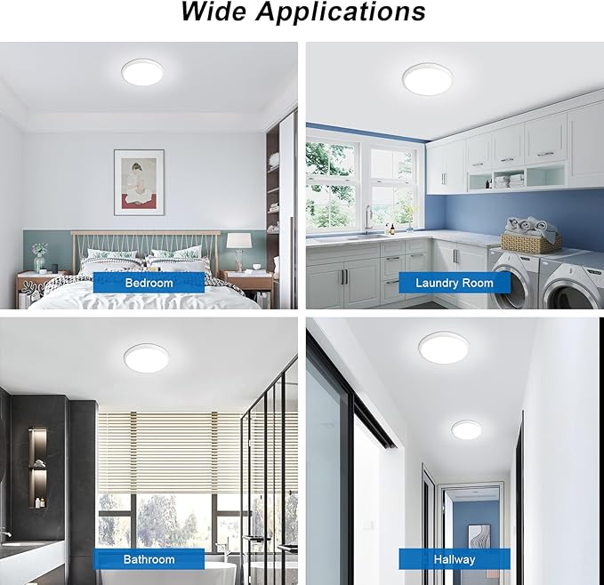 12 Inch LED Ceiling Light, 6500K Cool White 2100LM Ceiling Light Fixture, IP54 Outdoor Ceiling Light for Porch, Hallway, Bathroom, Living Room, Laundry, Bedroom, Outdoor/Indoor