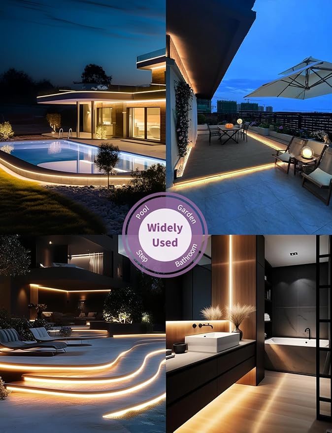 100FT COB LED Strip Lights Outdoor Waterproof, 30M Flexible 24V, Remote & App Control, Dimmable,3000K Warm White Led Tap Lighting For Garden Patio, Kitchen, Under Cabinet, Living Room Decor (2 Rolls)