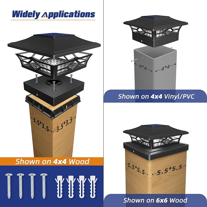 APONUO Solar Post Cap Lights with 8 RGB Colors and Multicolor Flow, Ultra-Bright Clear Lens, IP65 Waterproof for 4x4 5x5 6x6 Wood & Vinyl Fence Posts, 4 Pack Black