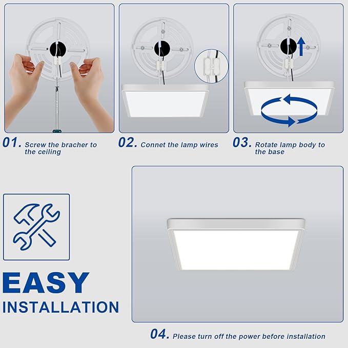 12 Inch Flush Mount Ceiling Light, 6500K White Light LED Ceiling Light, Slim Ceiling Light Fixture for Living Room, Bedroom, Kitchen