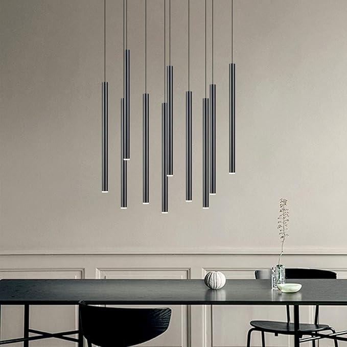 CANALIS 10 Mini Pendant Lighting Black - LED Hanging Light Fixture for Kitchen Island, Bar, Foyer - Cluster Pendants - Dimmable, Adjustable Wire, Lamp Bulb Included