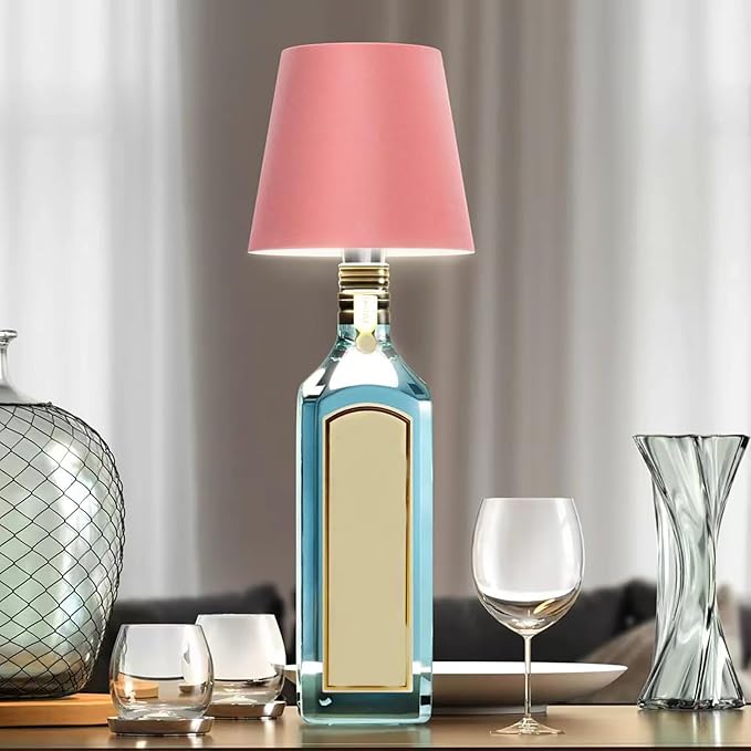 Neioaas Wine Bottle Lamp, 3 Color Light Dimming Metal Wine Bottle Light, Rechargeable Waterproof Bottle Touch Lamp Head with for Home,Bar,Camping,Travel,Restaurants, Party, Decor & Gifts(Pink, 1PC)