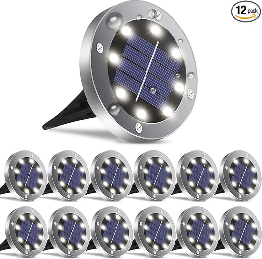 OULONGER 4.6inch Solar Lights Outdoor Waterproof,12Pack Solar Lights for Outside,Solar Garden Lights Landscape Lighting for Patio Pathway Lawn Yard Deck Driveway Walkway(White Light)