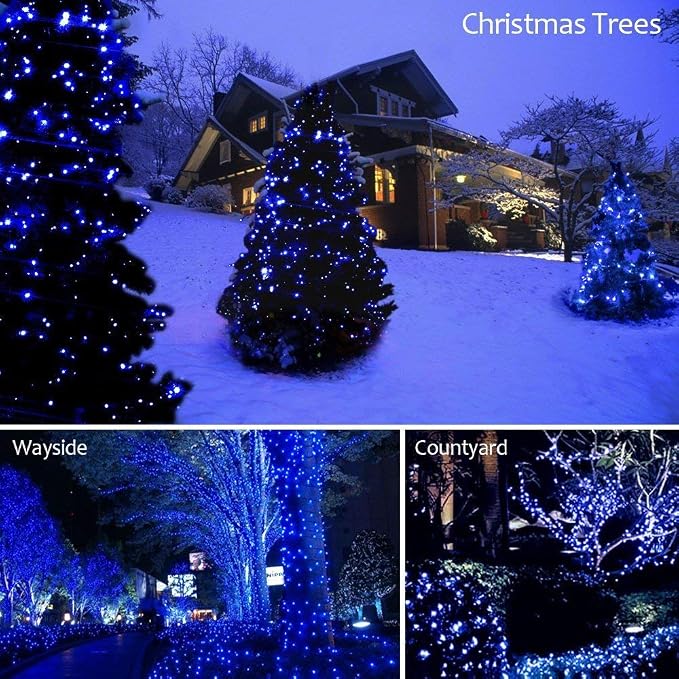 String Lights Indoor Bedroom, 33FT 100 LED Fairy String Lights Outdoor Waterproof, 8 Modes Memory Twinkle Christmas Light Plug in for Classroom Dorm Patio Tree Garden Decor (Cool White+Blue)