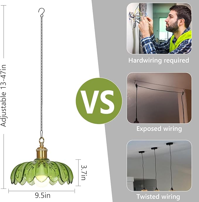 HMVPL Battery Operated Chandelier with Hook, Outdoor Battery Operated Pendant Light with Remote, Rechargeable Bulb, Green Outdoor Chandelier for Porch, Wireless Dimmable Gazebo Lamp for Patio Pergola