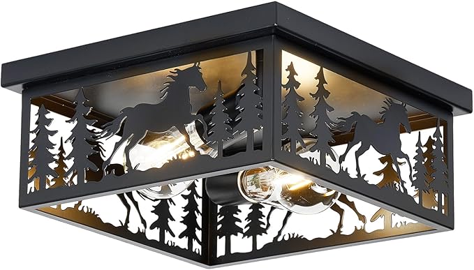 Farmhouse Rustic Horse Ceiling Light Fixtures, Vintage Metal Cage Light Perfests for Kitchen,Living Room, Bedroom, Balcony, Entryway, Hallway, Cabin(Bulbs not Included)