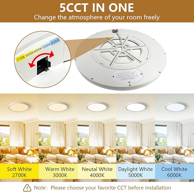 15.8inch Dimmable LED Flush Mount Ceiling Light, 32W, 3480LM, 2700K/3000K/4000K/5000K/6000K CCT Selectable,LED Round Flat Panel Light Dimmable from 5% to 100% for Bedroom,Kitchen,Hallway, White 4PK