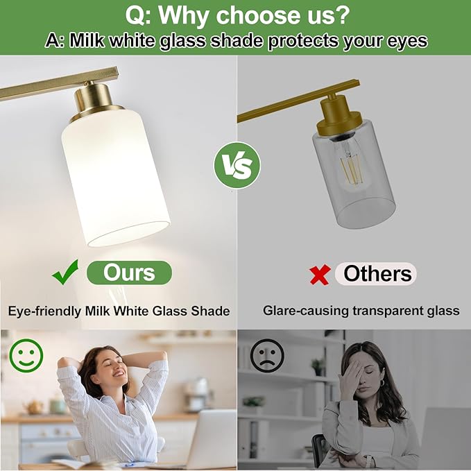 MOKATNG 4-Light Bathroom Light Fixtures, Aged Brass Vanity Light with Milky White Shades, Bathroom Lighting Fixtures Over Mirror, Modern Bathroom Wall Lamp for Mirror Living Room Cabinet Bedroom