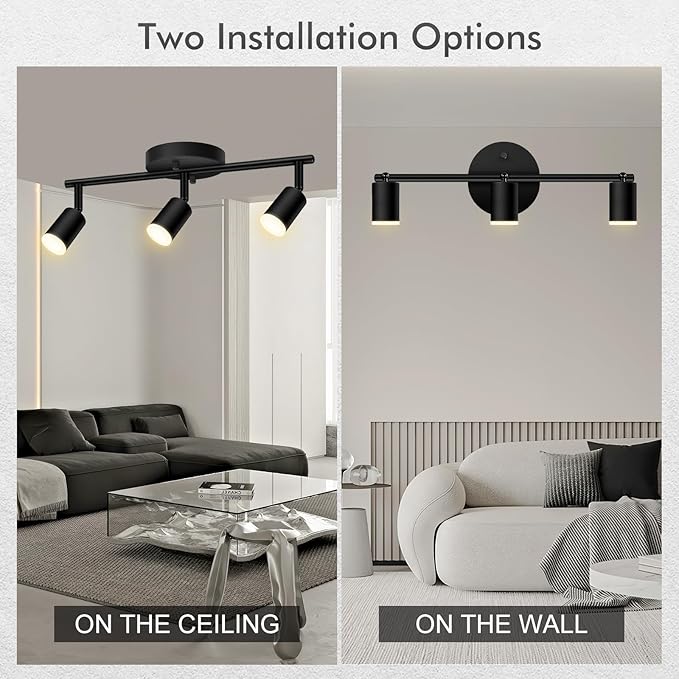 AUQUEE 3 Light Track Lighting Fixtures Ceiling, 12W/2700K Black Track Lighting with Acrylic Lampshade & Rotatable Light Heads, 20000hrs Lifespan, Modern LED Track Lights Ceiling for Kitchen/Hallyway