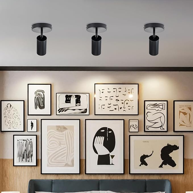 LED Spotlight Indoor 2 Pack Black Ceiling Spotlight Fixtures Adjustable 90° Anti-Glare Spot Lights, Ideal for Living Room, Paintings, Wall Art and Artwork, Warm White 3000K