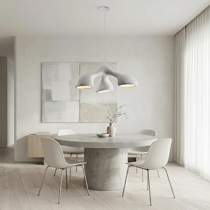 JAYMP 3-Lights Pendant Light Fixture for Dining Room Kitchen Island Restaurant Farmhouse E26 Base Mid Century Modern Hanging Lamp 1 Pack (Matte White,E Shape, 72cm/28.3in)
