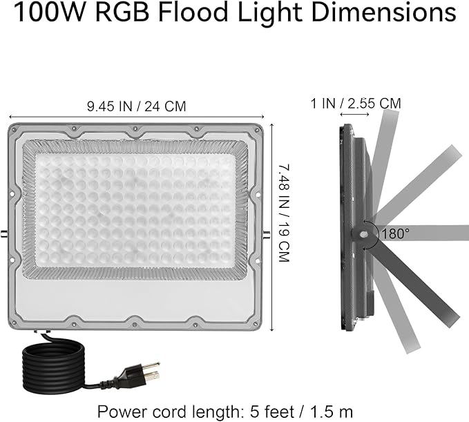 RGB LED Flood Lights Outdoor, 100W (900W Equivalent) Color Changing Smart Lights, 10000LM, Bluetooth App & 2.4G Remote Control, IP66 Waterproof, Music Sync, Timer, 16 Million Colors(2-Pack)