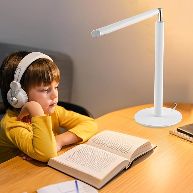 SIBRILLE White LED Desk Lamp, 16" Dimmable Metal Desk Light with Base, 15W 1200LM, Adapter Included, Color & Brightness Adjustable, Modern Tall Table Lamp for Home Office Reading Study Task Laptop