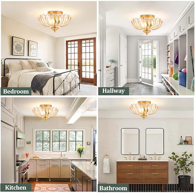 Vintage Ceiling Light,Semi Flush Mount Ceiling Light 9.8 Inch Hallway Vintage Lights Fixture Ceiling E26 Small Amber Glass Ceiling Lighting for Living Room, Bedroom, Dining Room