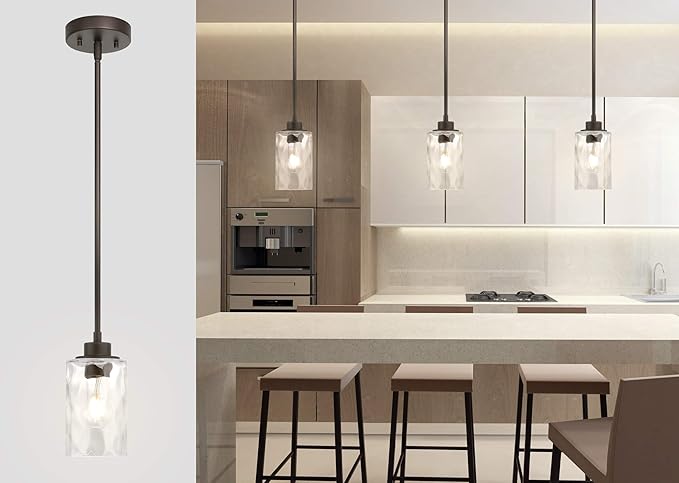 XiNBEi Lighting Pendant Lighting 1 Light Mini Pendant Light with Glass, Modern Adjustable Kitchen Hanging Ceiling Light Dark Bronze Finish XB-P1227-DB
