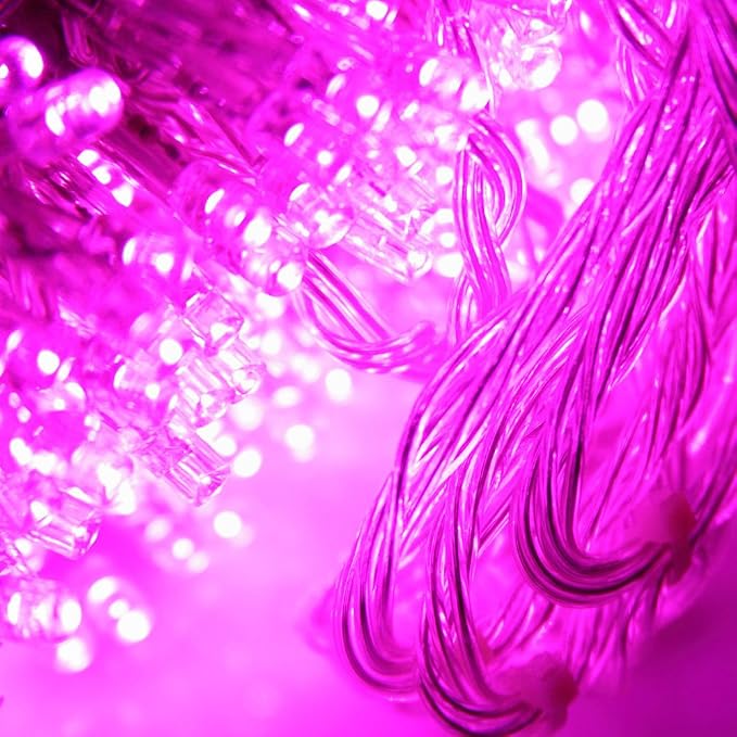 Lainin 3.5M/11ft 96 LED Linkable Fairy Curtain String Light with 8 Modes Memory Functional Controller for Indoor/Outdoor/Patio/Wedding/Christmas Party Holiday Decoration (Pink)