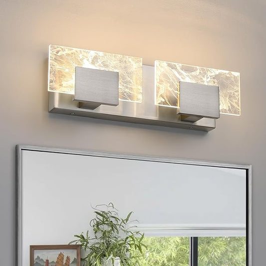 LED Bathroom Vanity Light: 16 Inch Brushed Nickel Acrylic Modern Lighting Fixtures - 2-Lights Contemporary Smoke Design Wall Lights Fixture Over Mirror 3000K