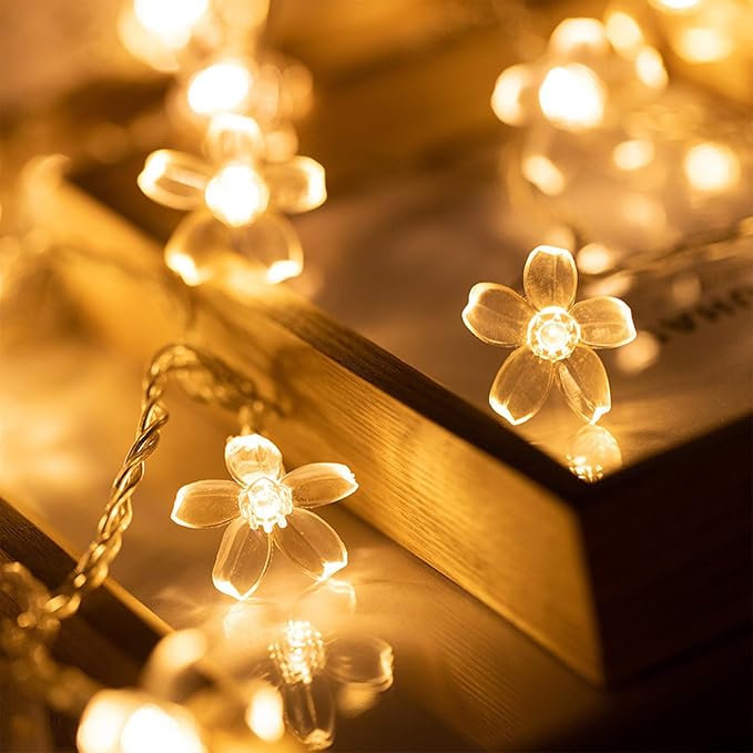 Battery & USB Lighted 10ft 30 LED Warm White Fairy Flower String Lights | Cute Cherry Blossom Fairy Lamp Decor For Indoor Outdoor Christmas, Valentine's Day, Halloween, Easter, Xmas Tree Hanging