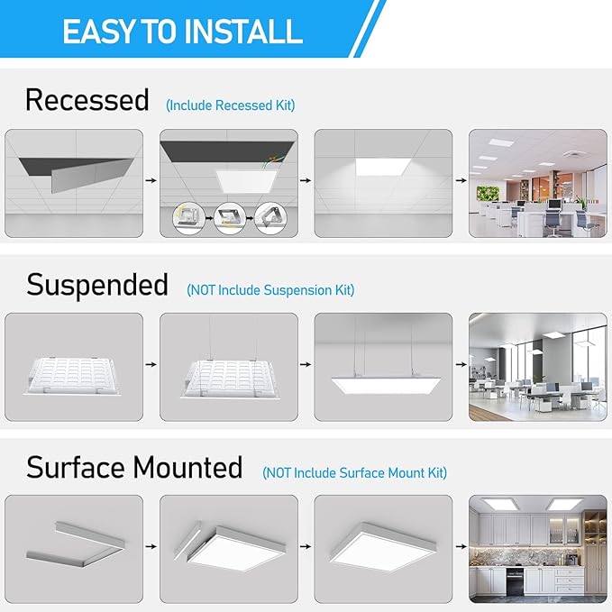 AIKVSXER 6 Pack 2x2 LED Flat Panel Light 40W 3000K/4000K/5000K, Brightness Dimmable 2x2 LED Light Drop Ceiling, 4400LM Recessed Drop Ceiling Lights for Office, Home - 120V Input Voltage