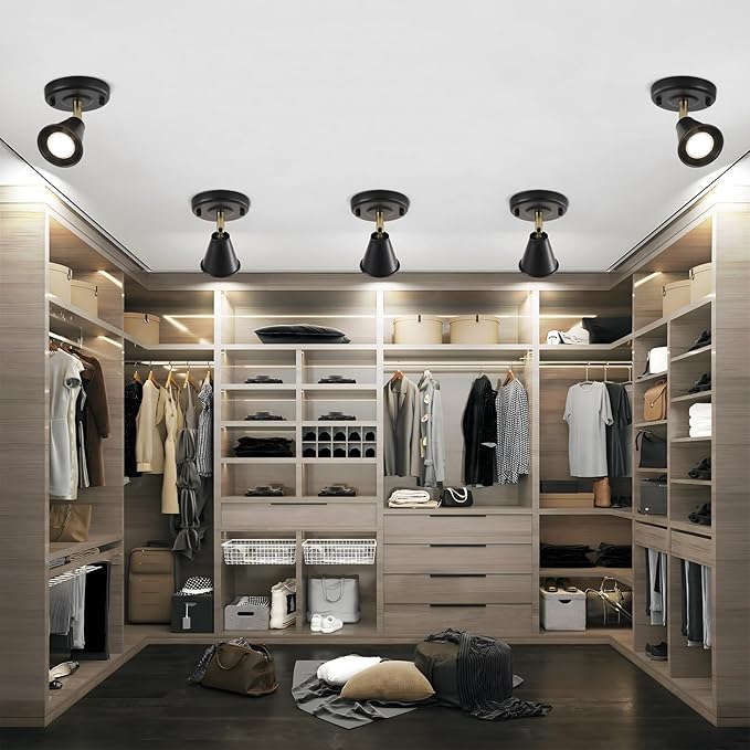 SEEBLEN Modern Flush Mount Ceiling Spot Light, Adjustable Directional Head, Black Spot Lights Indoor, Ceiling/Wall Mounted Single Track Light for Living Room, Corridor, Stairs.（2 Pack ）