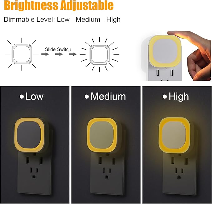 YUNLEX 2 Pack Plug in Dimmable Night Light, Auto Dusk to Dawn Sensor, Soft Golden Yellow Light for Bathroom, Hallway, Stairs, Kitchen, Bedroom, as Mother or Father Gifts
