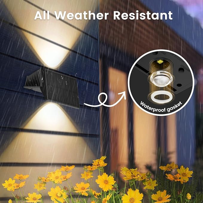 Solar Fence Lights Outdoor, 2 Pack Solar Up Down Wall Lights for Outside, IP67 Fence Lights Solar Powered Dusk to Dawn Auto-Work for Patio Garden Backyard Porch Deck Pathway Step (White&RGB)