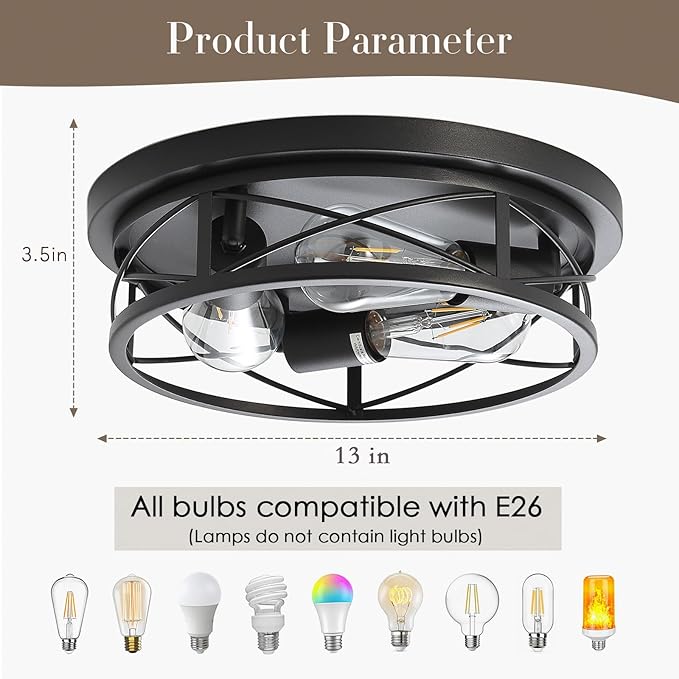 Black Farmhouse Ceiling Light Fixtures,3 Lights Flush Mount Ceiling Light,Bathroom Light Fixtures Ceiling Mount for Hallway Bedroom Kitchen 2 Pack