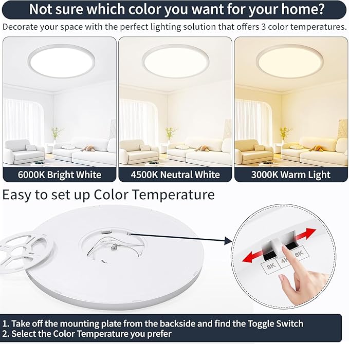 Flush Mount Led Ceiling Light Fixture 16 Inch 28W 2800LM Bright Surface Mount Dimmable Ceiling Lamps 3 Color Selectable Modern Flat Round Kitchen Light for Bedroom Closet Pantry Living Room Hallway