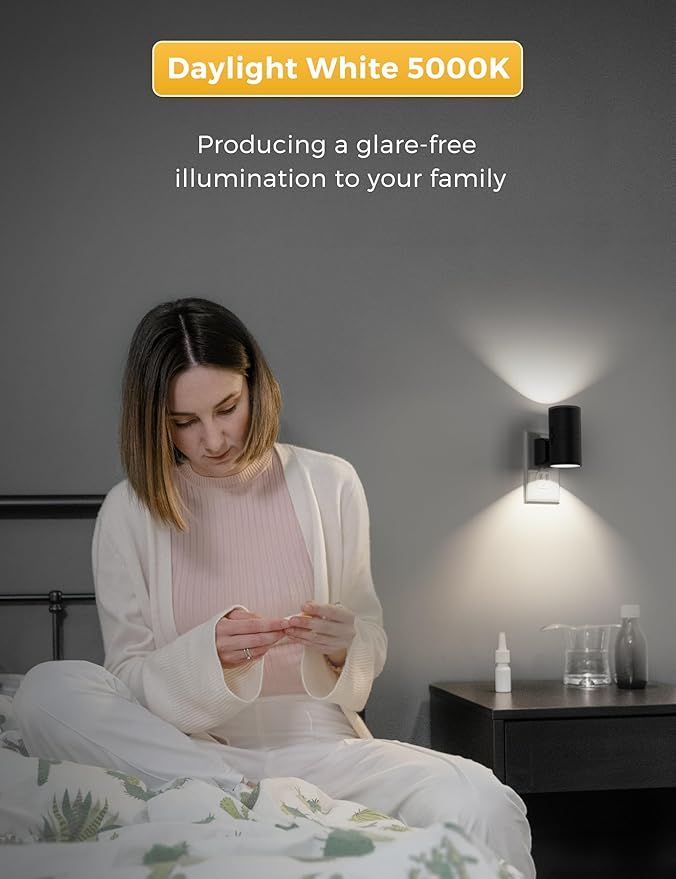 L LOHAS LED Night Light, Bright Night Light, Night Lights Plug into Wall, 5000K Daylight White, Dimmable Nightlights with Light Sensor, Decorative Nightlight for Hallway Bathroom Kitchen, 4 Pack