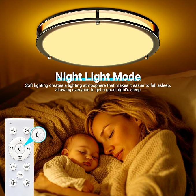 libtit 2Pack 16Inch Flush Mount Ceiling Lights with Remote, 36W Dimmable LED Ceiling Light 3000K-6500K Adjustable, Large & Bright Black Light Fixture for Kitchen Bedroom LivingRoom