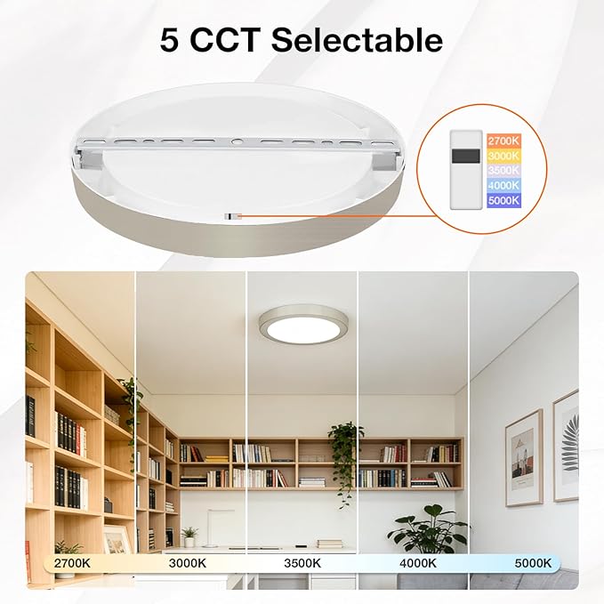 Sylvania 12" LED Flush Mount Ceiling Light Fixture, 24W, 5 Color Select (2700K - 5000K), 1600 LMS, Hardwired, Brushed Nickel, LED Lights for Bedroom Kitchen Hallway Porch - 1 Pack (66463)